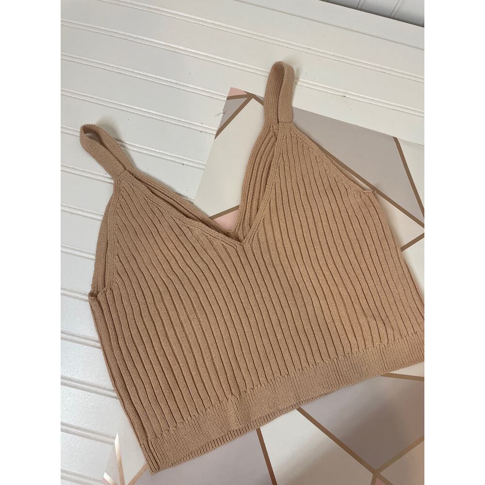 NWT Aerie Tan Ribbed Cropped Tank & American Eagle Black Ribbed Tee Bundle XXL - Picture 5 of 10